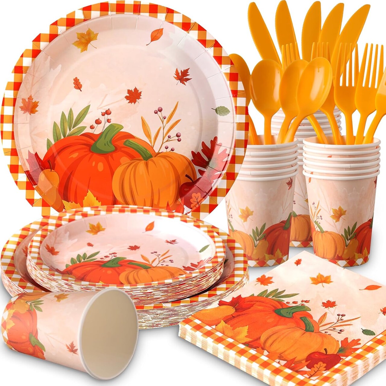 175 Pcs - Thanksgiving Paper Plates and Napkins Party Supplies, Serves 25 Guests (9 x 9 x 5 inches)